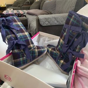 SUGAR BRAND  purple brown plaid boots